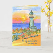 Carte Bonne fête des mères Maman phare lever du soleil (Fleur jaune)