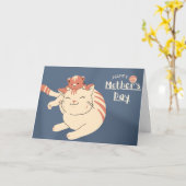 Carte Bonne fête des mères mignonne chat et chaton (Fleur jaune)