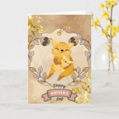 Carte Bonne fête des mères mignonne chat et chaton amusa (Fleur jaune)