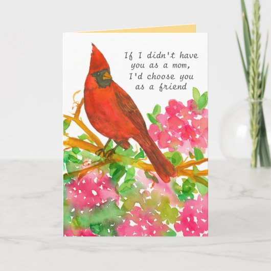 Carte Bonne fête des mères Mots positifs Cardinal Bird (Devant)