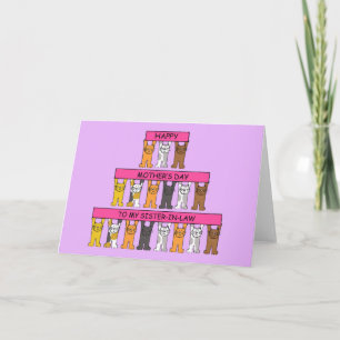 Carte Bonne fête des mères Soeur en chats caricaturistes