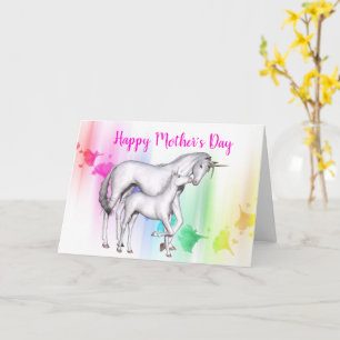 Carte Bonne fête des mères   Unicorne avec son bébé