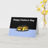 Carte Bonne Fête des pères avec voiture de course jaune  (Fleur jaune)