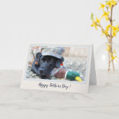 Carte Bonne Fête des pères Black Labrador Cute Duck Dog (Fleur jaune)