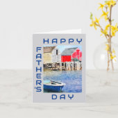 Carte Bonne Fête des pères Bleu Bateau de pêche Shacks (Fleur jaune)