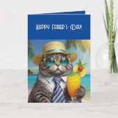 Carte Bonne Fête des pères Drôle Cool Cat Mai Tai (Devant)