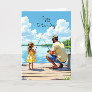 Carte Bonne Fête des pères Fille et papa Pêche
