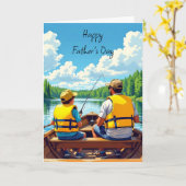 Carte Bonne Fête des pères | Fils et papa Pêche (Fleur jaune)