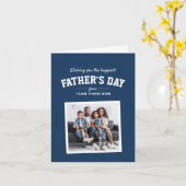 Carte Bonne Fête des pères sportive une photo bleu marin (Fleur jaune)