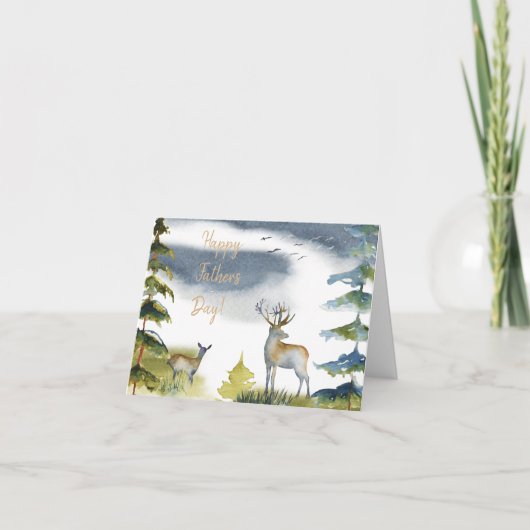 Carte Bonne Fête des pères verte Chère forêt aquarelle (Devant)