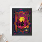 Carte Bonne fête d'Halloween "Treat or Trick" (Devant/Arrière en situation)