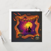 Carte Bonne fête d'Halloween "Treat or Trick" (Devant/Arrière en situation)