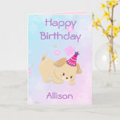 Carte Bonne fille d'anniversaire Pretty Puppy (Fleur jaune)