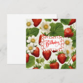 Carte Bonne fraises d'anniversaire, Feuilles et fleurs (Devant / Derrière)