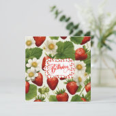 Carte Bonne fraises d'anniversaire, Feuilles et fleurs (Debout devant)