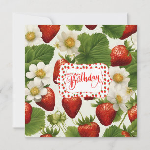 Carte Bonne fraises d'anniversaire, Feuilles et fleurs