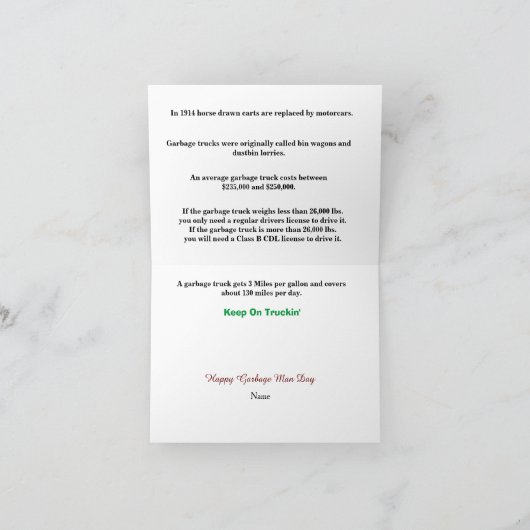 Carte Bonne Garbage Man Day Trivia Greeting Card (Intérieur)