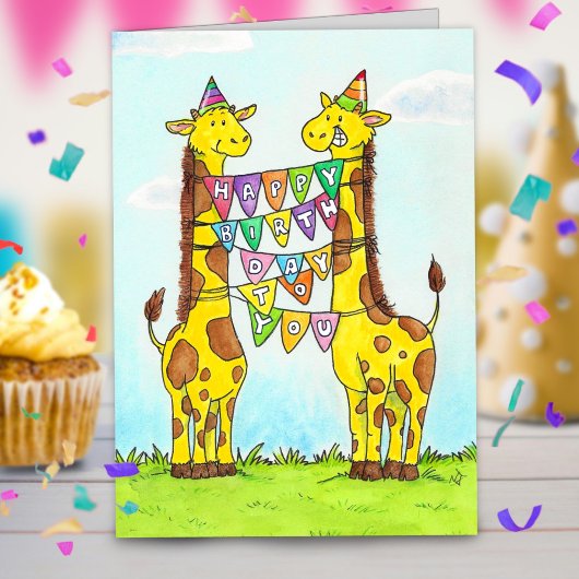 Carte Bonne Giraffes voeux d'anniversaire
