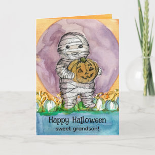 Carte Bonne Halloween Grand-fils maman Citrouilles