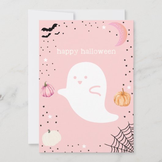 Carte Bonne Halloween rose mignonne Ghost Card (Devant)