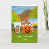 Carte Bonne Halloween Son Chipmunk, Rabbit & Owl (Devant)