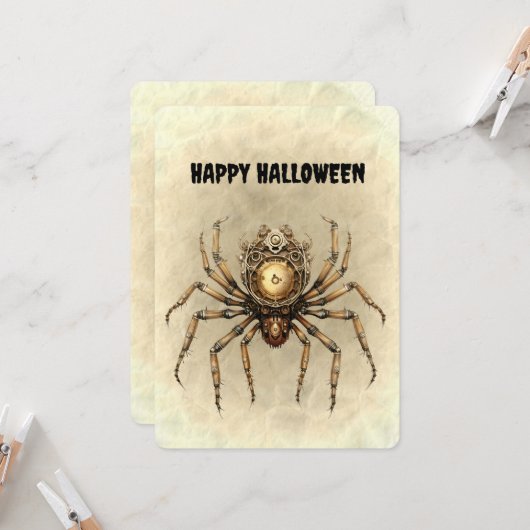 Carte Bonne Halloween Steampunk Spider (Devant/Arrière en situation)