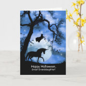 Carte Bonne Halloween Unicorne, Sorcière Grande Petite-f (Fleur jaune)