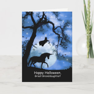 Carte Bonne Halloween Unicorne, Sorcière Grande Petite-f