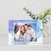 Carte Bonne Hanoukka Blue Watercolor Menorah | PHOTO (Debout devant)