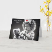 Carte Bonne infirmière de jour avec ours en peluche (Fleur jaune)