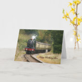 Carte Bonne Locomotive à vapeur pour son anniversaire (Fleur jaune)