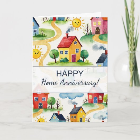 Carte Bonne maison Anniversaire mignon Motif de quartier (Devant)