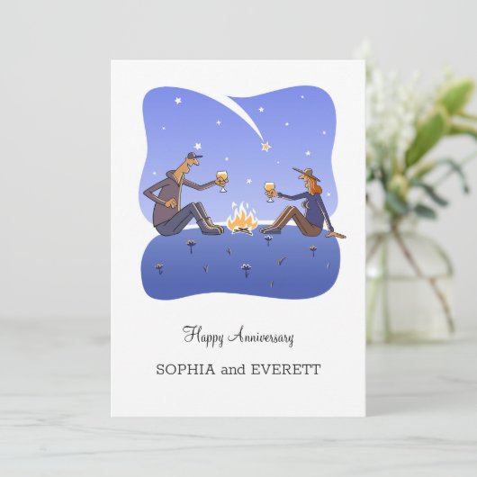 Carte Bonne Mariage Anniversaire Campfire Couple Card (Debout devant)