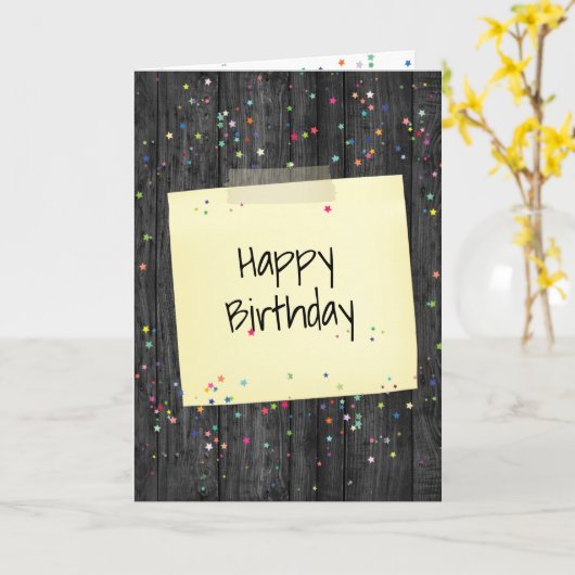 Carte Bonne note d'anniversaire sur le bois (Fleur jaune)