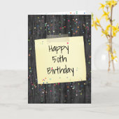 Carte Bonne note de 50e anniversaire Taped on Wood (Fleur jaune)