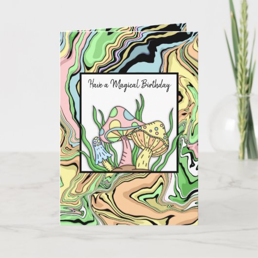Carte Bonne page Anniversaire des champignons rétro et c (Devant)