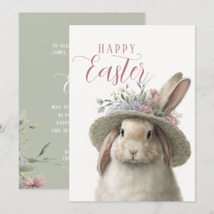 Carte Bonne Pâques Aquarelle mignonne Lapin Floral Lapin