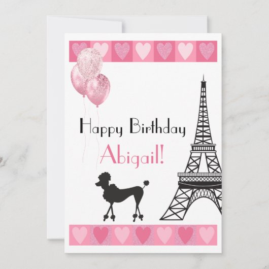 Carte Bonne Parties scintillant d'anniversaire Pink Hear (Devant)
