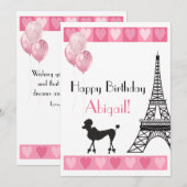 Carte Bonne Parties scintillant d'anniversaire Pink Hear (Devant / Derrière)