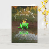 Carte Bonne princesse d'anniversaire, grenouille verte e (Fleur jaune)
