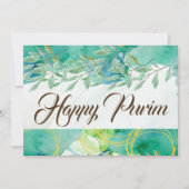 Carte Bonne Purim Flat Greeting Card Aquarelle Vert (Devant)