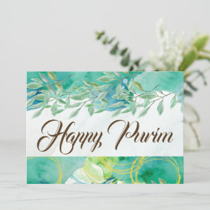 Carte Bonne Purim Flat Greeting Card Aquarelle Vert