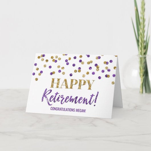 Carte Bonne retraite Félicitations Purple Gold Dots (Devant)