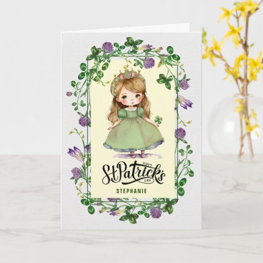 Carte Bonne Saint Patrick. Princesse d'Irlande (Fleur jaune)