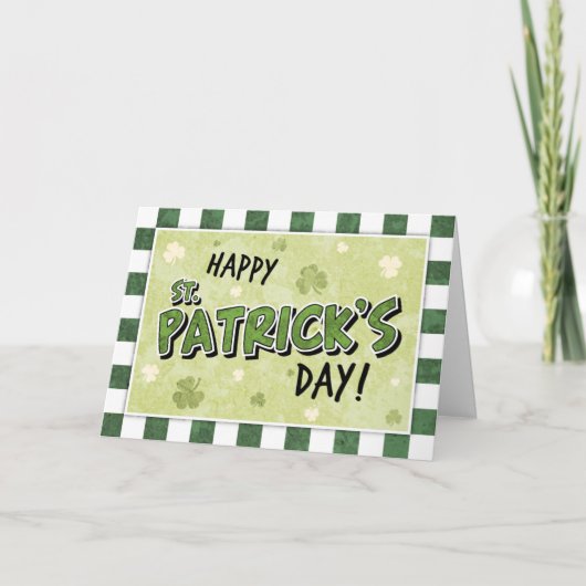 Carte Bonne Saint Patrick - Shamrock et En vichy (Devant)