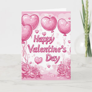 Carte Bonne Saint Valentin Roses et Coeurs rose