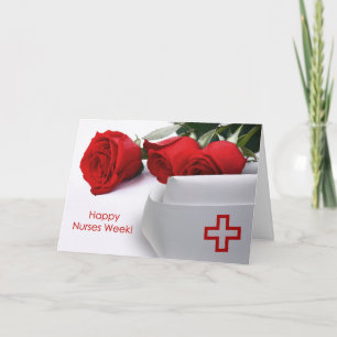Carte Bonne Semaine des infirmières. Casquette des Roses