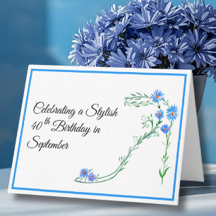 Carte Bonne Septembre 40 Anniversaire Blue Aster Flowers