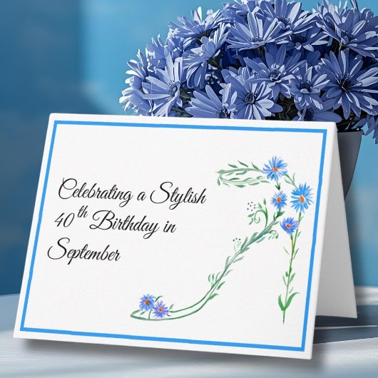Carte Bonne Septembre 40 Anniversaire Blue Aster Flowers