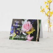 Carte Bonne Soeur d'anniversaire / Bouquet Rose (Fleur jaune)